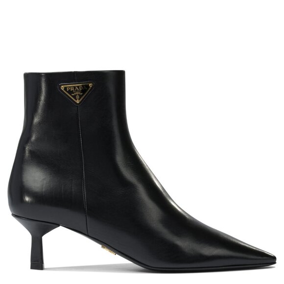 Prada Logo Leather Ankle Boots 30 Mm IT 40 Women - Picture 1 of 5